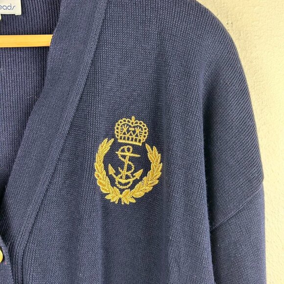 Vtg Bay Point Threads Preppy Nautical Theme Navy Blue Cardigan Women's Size XL - Picture 4 of 7